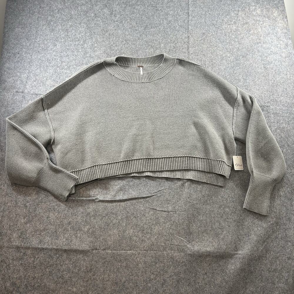 Free People Sweater Women’s Large Easy Street Crop Pullover in Grey Preppy Fall